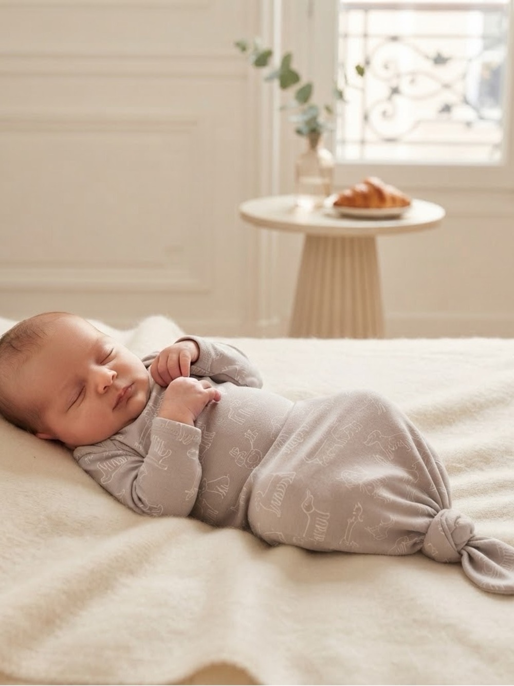 Nordstrom Silver Grey Printed Dogs Knotted Sleep Gown